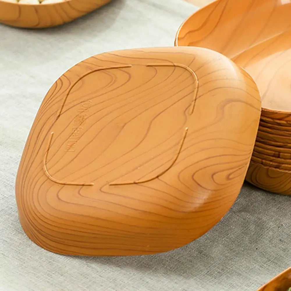 10PCS Japanese-style Plastic Dish Multifunctional Simple Imitation Wood Grain Bone Spitting Dish