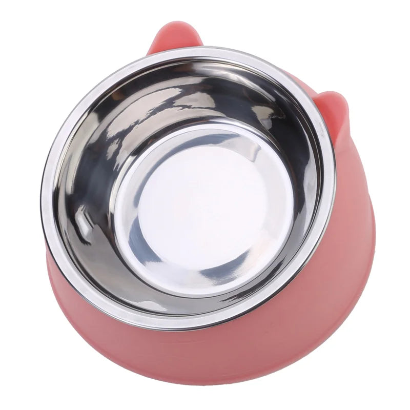 1/2/5pcs Created Inclined Cat Water Bowl & Stainless Steel Feeding Bowl