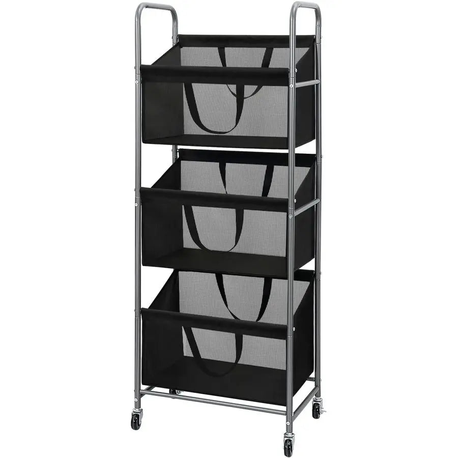 3Tier Vertical Rolling Stackable Laundry Hamper & Sorter with Removable Bags on Wheels