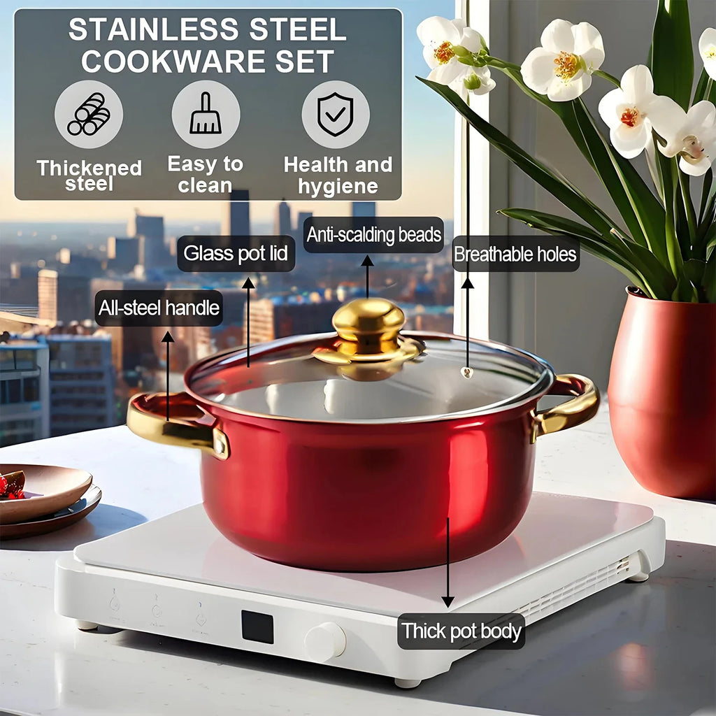 12PCS Stainless Steel Non-Stick Colored Cookware Set