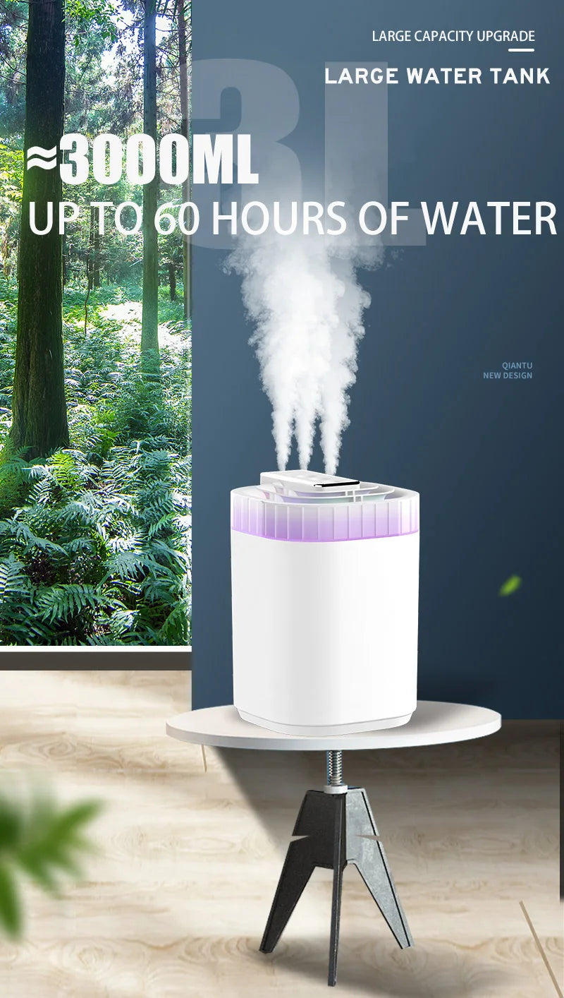 3L Ultrasonic Air Cool Mist USB Aromatic Humidifier with Night Light and 3 Nozzles