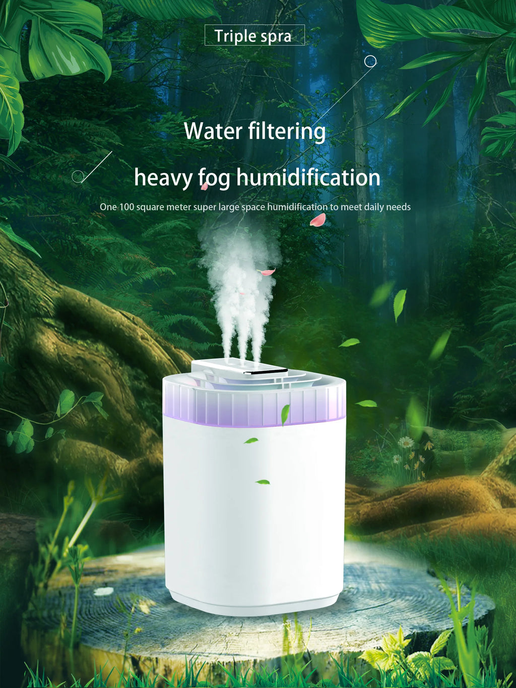 3L Ultrasonic Air Cool Mist USB Aromatic Humidifier with Night Light and 3 Nozzles