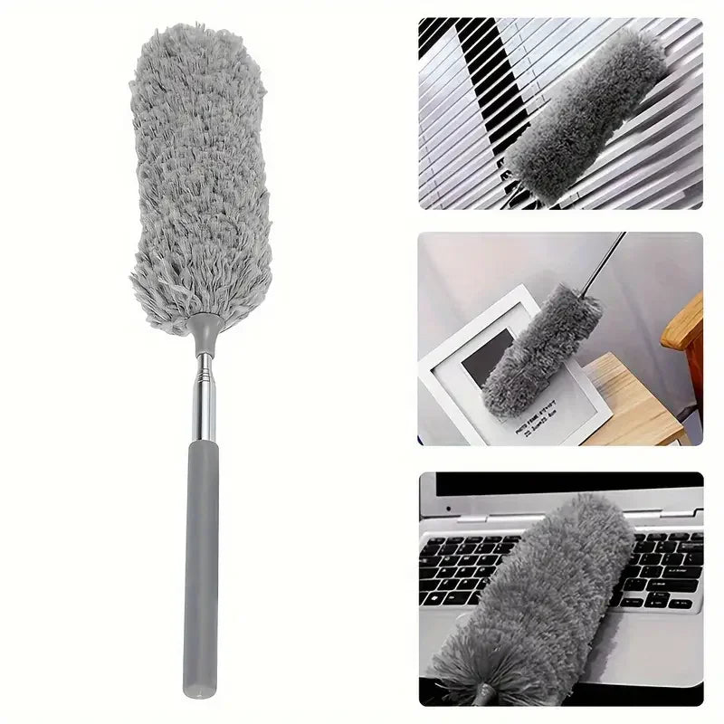 47" Extendable Microfiber Duster Pole - Bendable Stainless Steel Brush for Ceiling/Furniture/Car, Washable