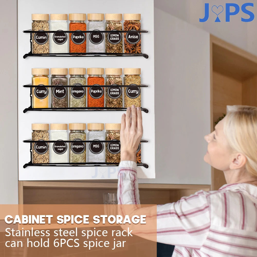 5Pcs Glass Organizer Kitchen Favorite Spice Jar Set With Bamboo Lid