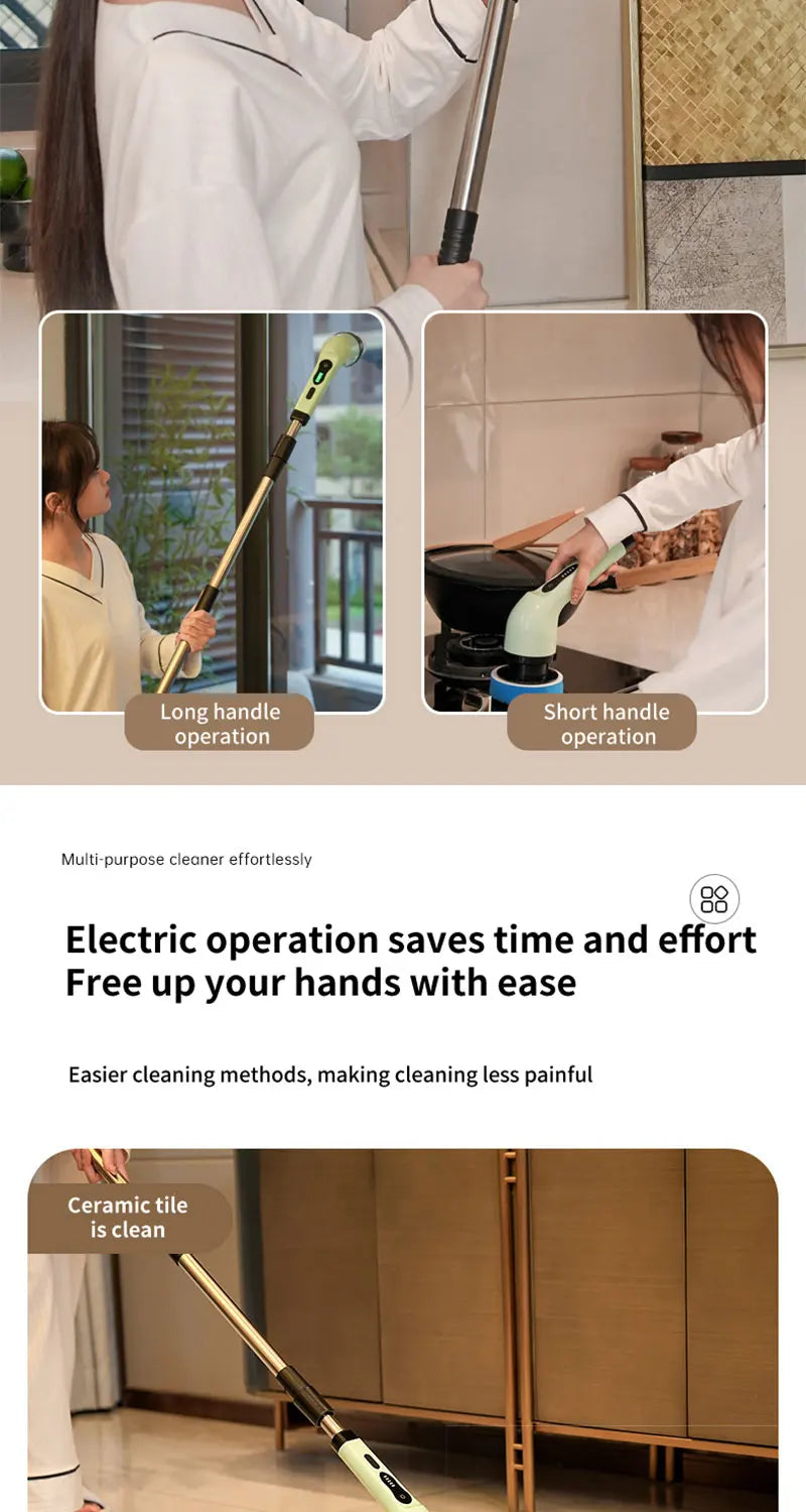 9-in-1 Electric Rotating Cleaning Brush, Wireless Multi-Purpose Scrubber with Replaceable Heads and Adjustable Telescopic Handle