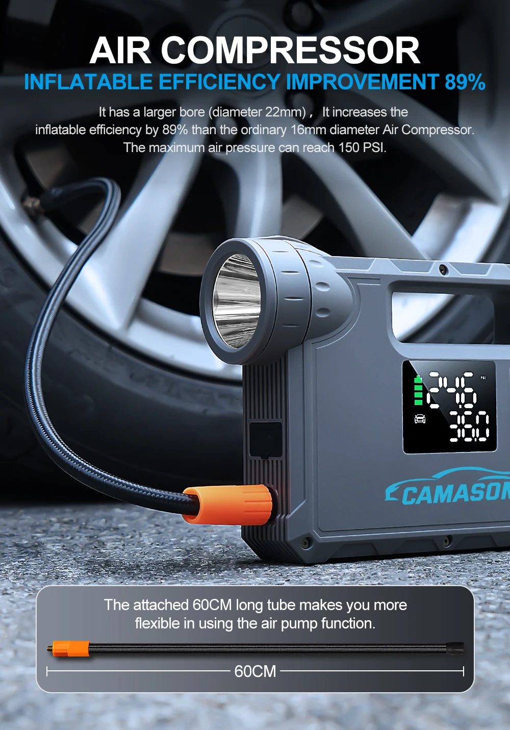 5 in 1 Car Jump Starter with air Compressor and Portable Flashlight Starting Device Power Bank Battery Automotive Booster start