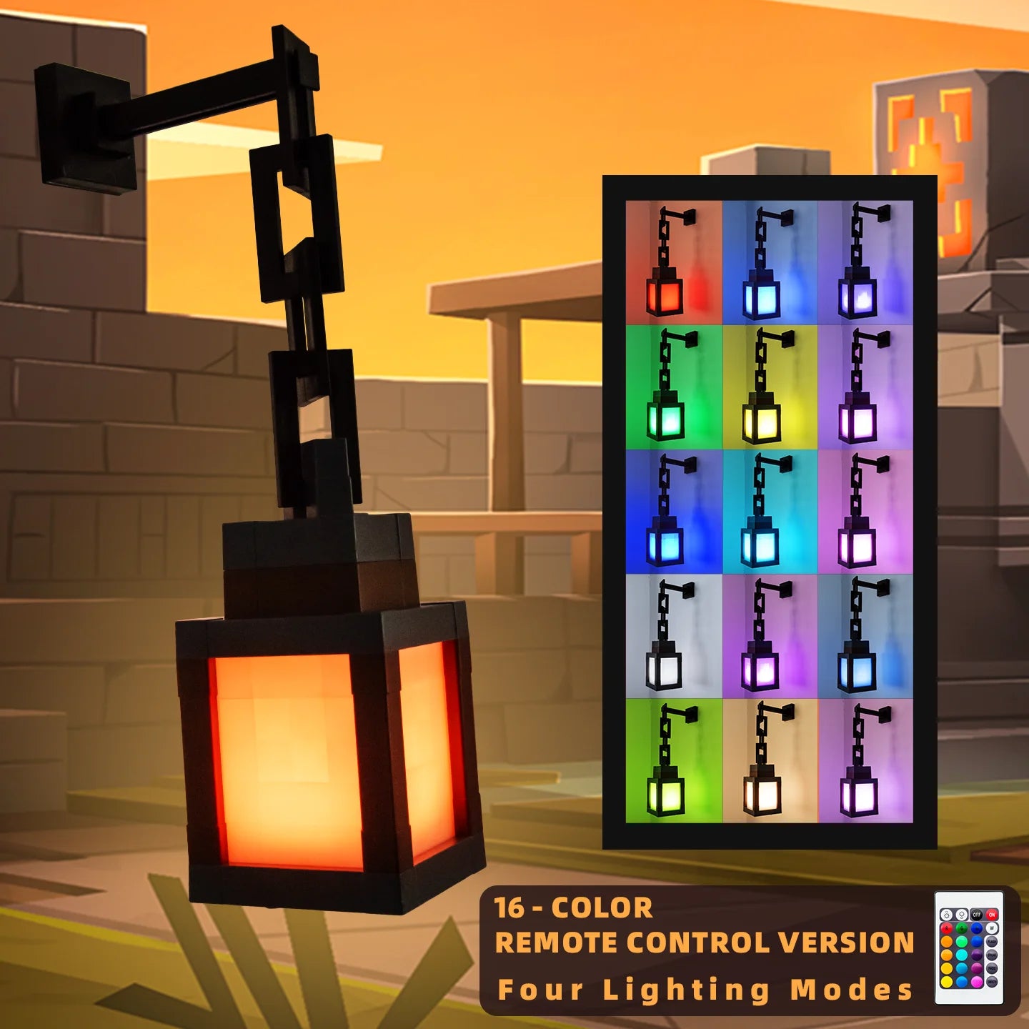 Pixel Style Portable Night Light, Tabletop Ornament 16 Color Remote Control Lights