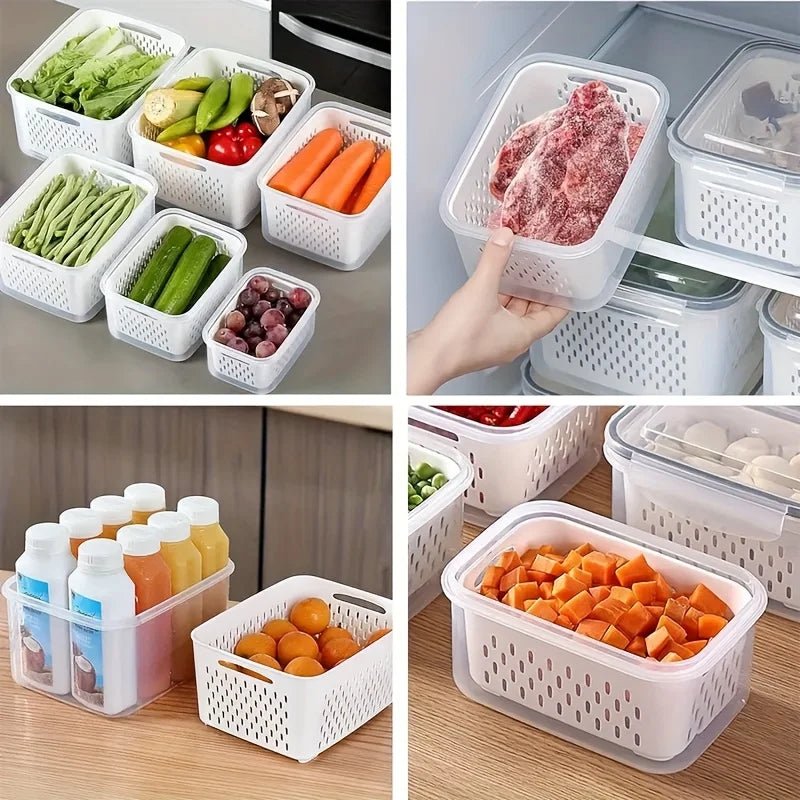 9Pcs/set Fruit and Vegetable Storage Containers for Fridge with Removable Colander, All-In-One Fruit Washing Bowl with Strainer - Lovies Kitchenwares