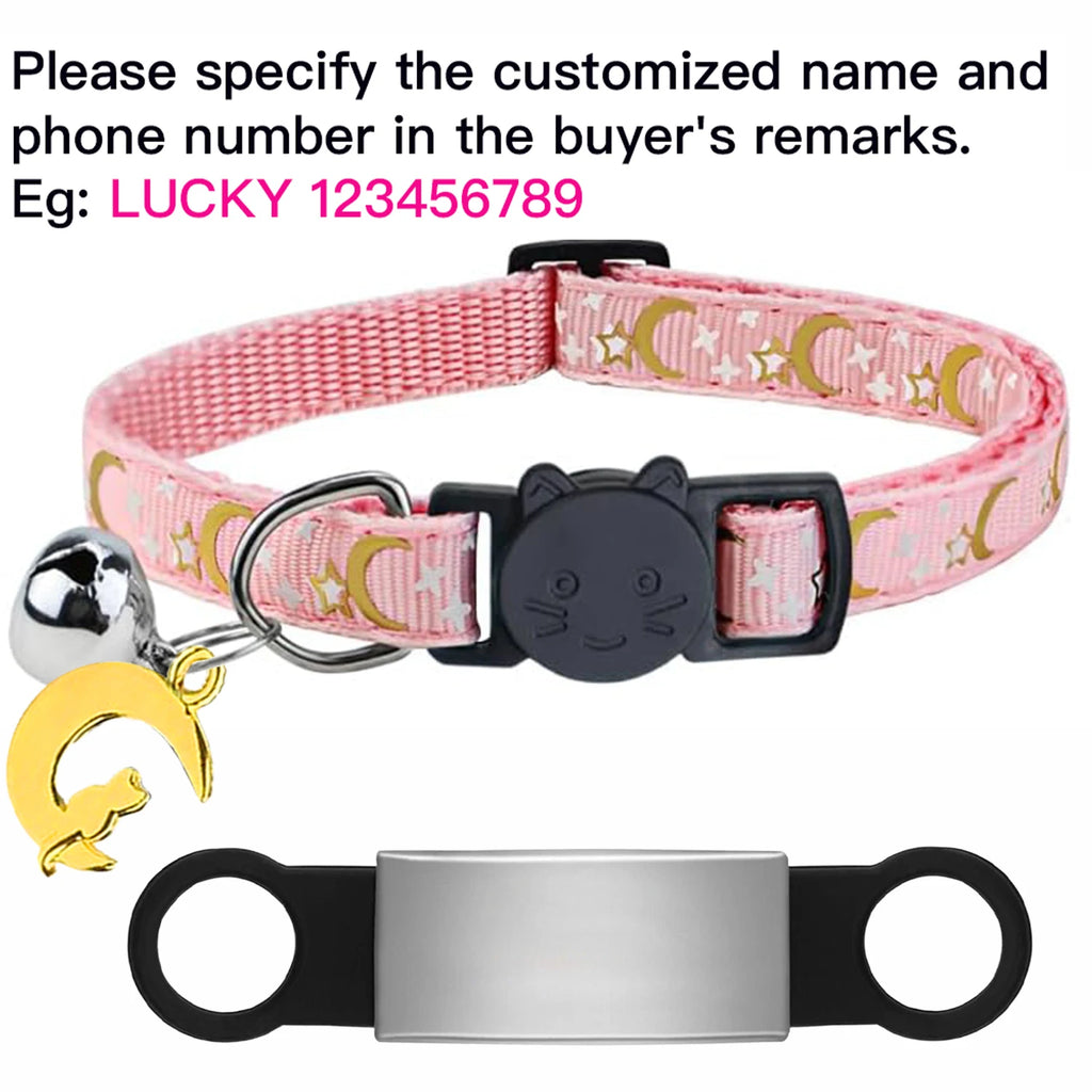 Customized Cute Glow Bell & Moon Ornament Cat Collar With Free Engraved Anti-lost Pet ID