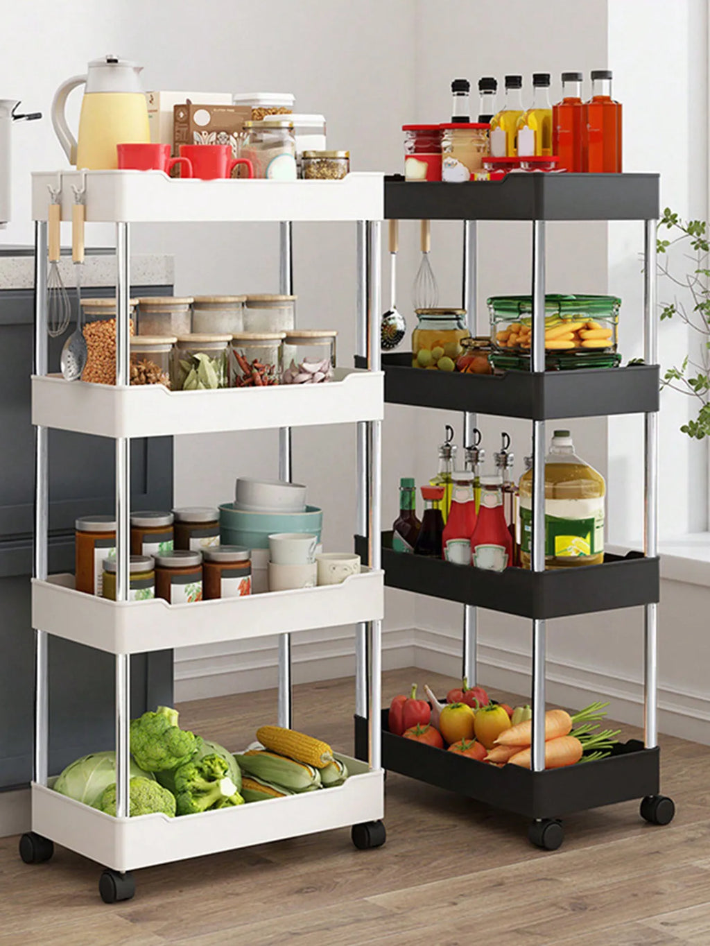1pcs 3/4 Tier Rolling Multi-Purpose Utility Cart Storage Shelf & Movable