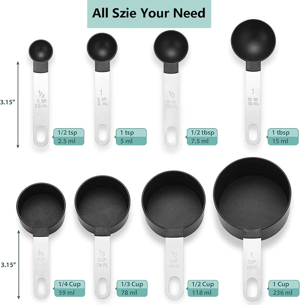 8pcs Stackable Nesting Measuring Cups & Spoons Set With Stainless Steel Handle