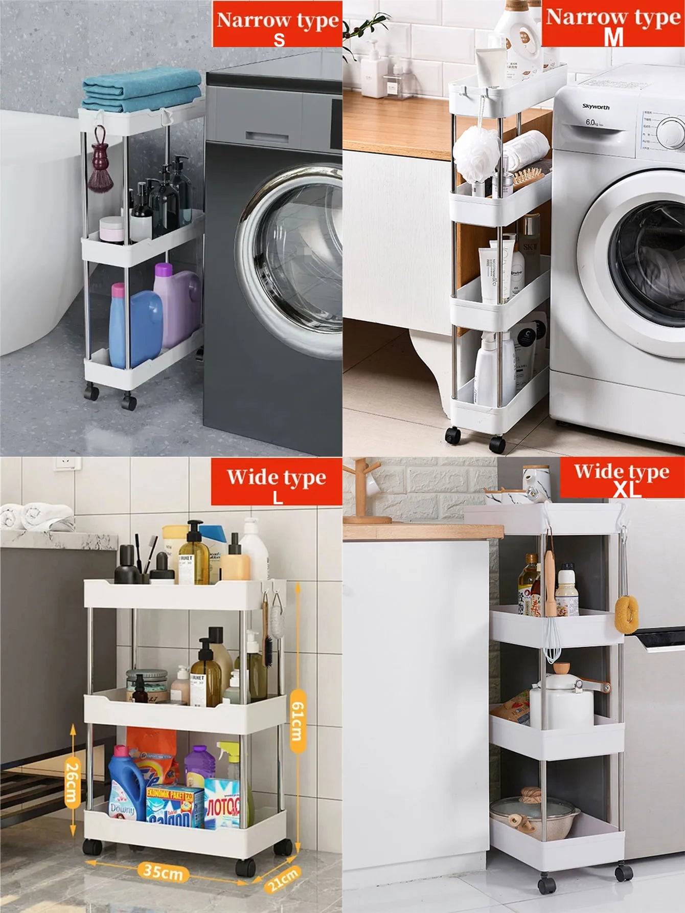 1pcs 3/4 Tier Rolling Multi-Purpose Utility Cart Storage Shelf & Movable