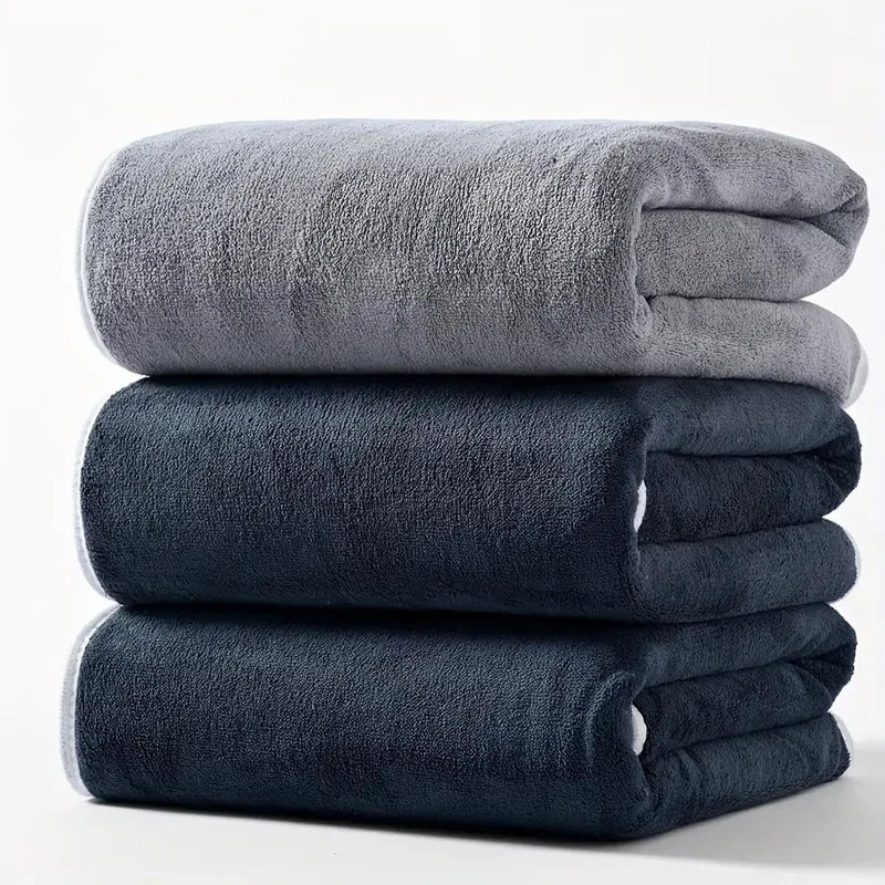 3PCS Large Bath Towels Set Grey Adult Coral Velvet Bath Towels