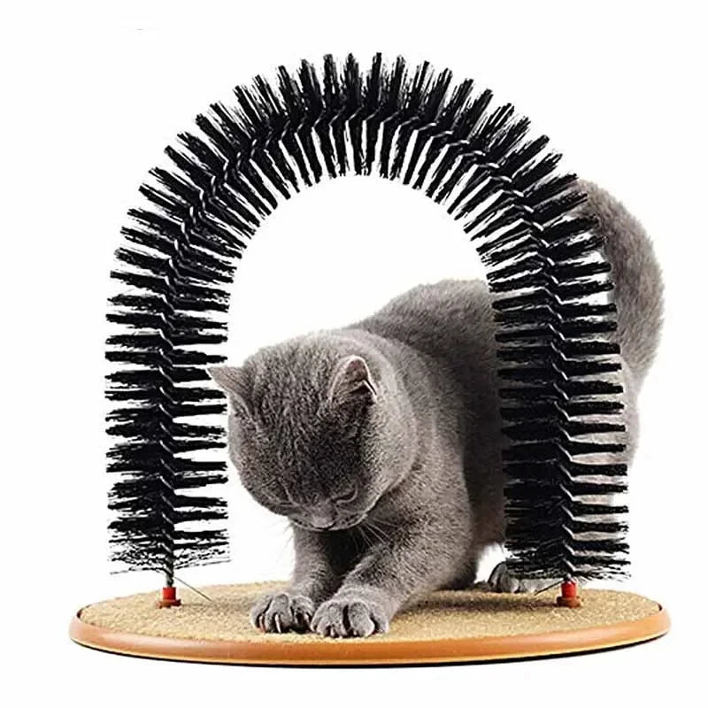 Cat Toy Arch Self Groomer and Pamper Feline with A Massage Grooming Rubbing Brush and Scratching Pad Toy