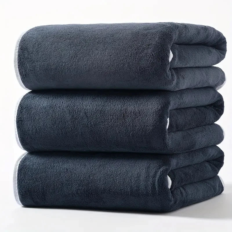 3PCS Large Bath Towels Set Grey Adult Coral Velvet Bath Towels
