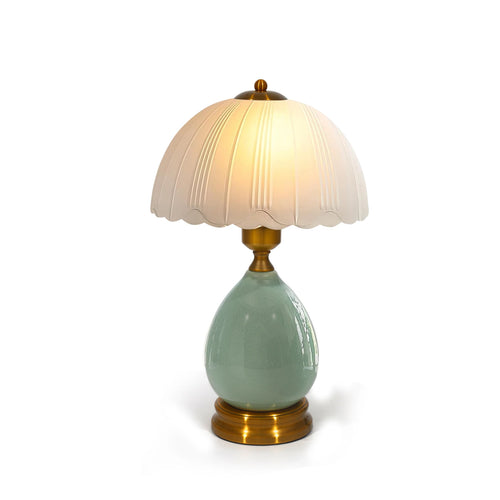 16" 3-Color Dimmable LED Vintage Green Ceramic Table Lamp