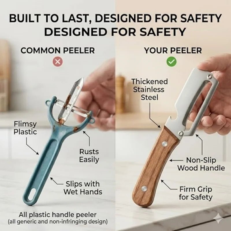 2 PCS Premium Vegetable Peeler Set Stainless Steel Blade with Wooden Handle and Includes Bottle Opener - Lovies Kitchenwares