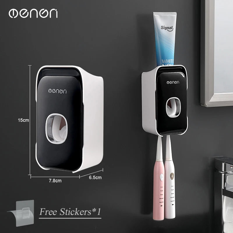 Wall Mounted Automatic Toothpaste Squeezer Dispenser & Toothbrush Holder