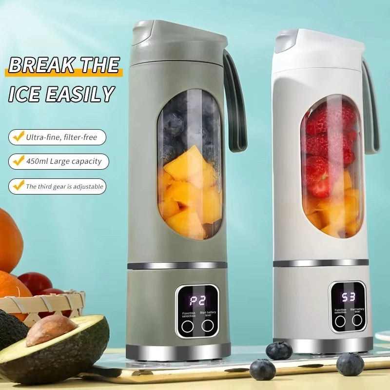 12 Blade Portable Fruit Juicer 450ml Capacity 3 Gears USB Rechargeable Blender Ice Crusher