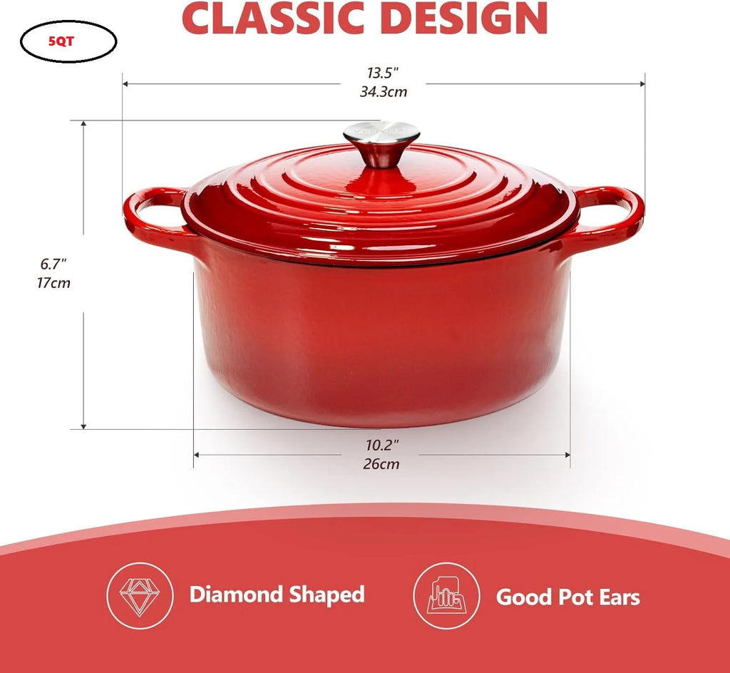 7QT Cast Iron Dutch Oven With Lid Enameled Cast Iron With Dual Handles, Heat Resistant To 500°F