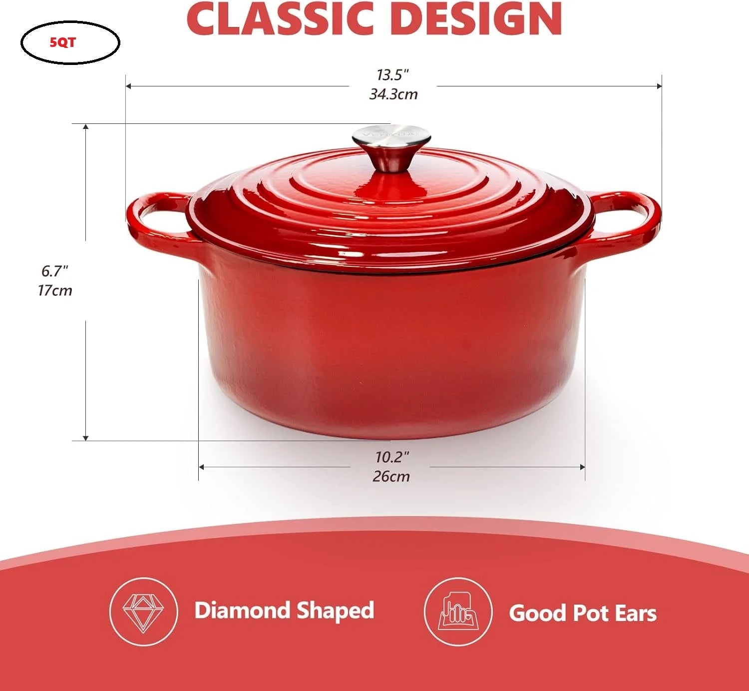 7QT Cast Iron Dutch Oven With Lid Enameled Cast Iron With Dual Handles, Heat Resistant To 500°F