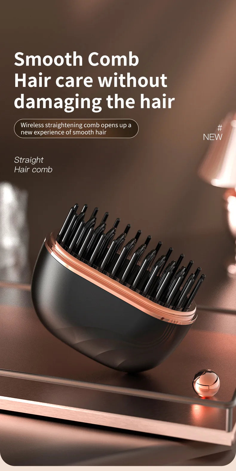 New Mini Portable Rechargeable Hair Straightener Brush With Anti-Scald Shell Cordless USB Charging