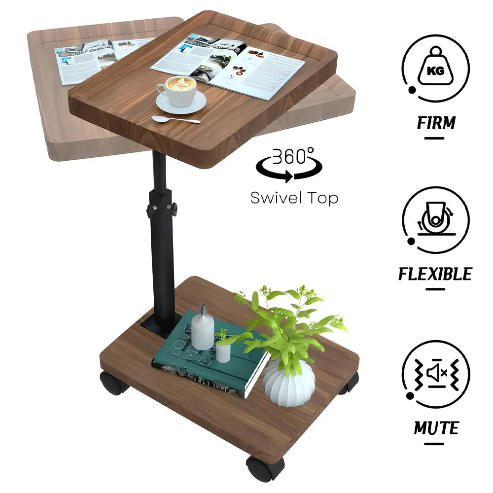 Adjustable Rolling Cart Multi-Purpose Table Tray