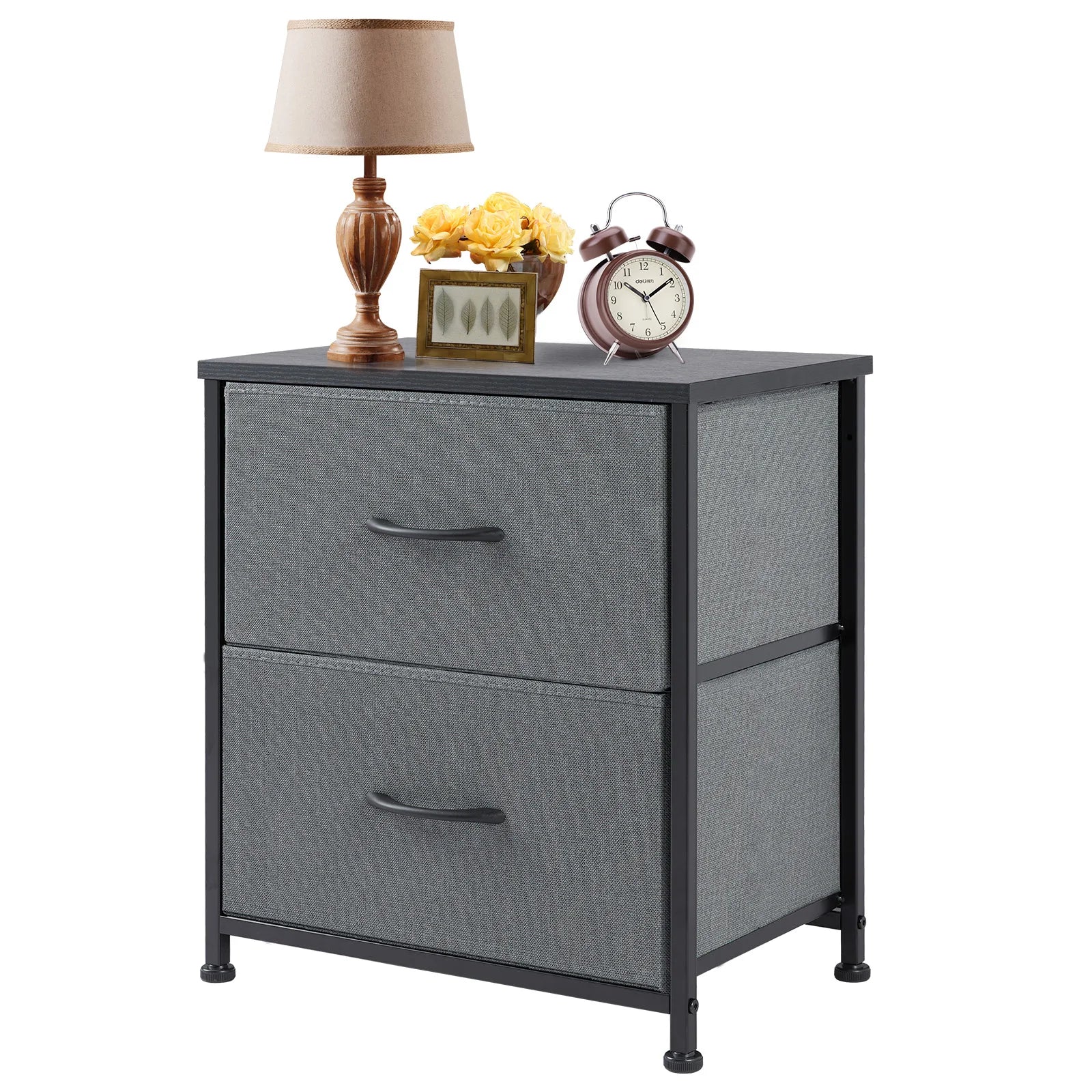 Bedside Nightstand Featuring 2 Fabric Drawers Cabinet Furniture