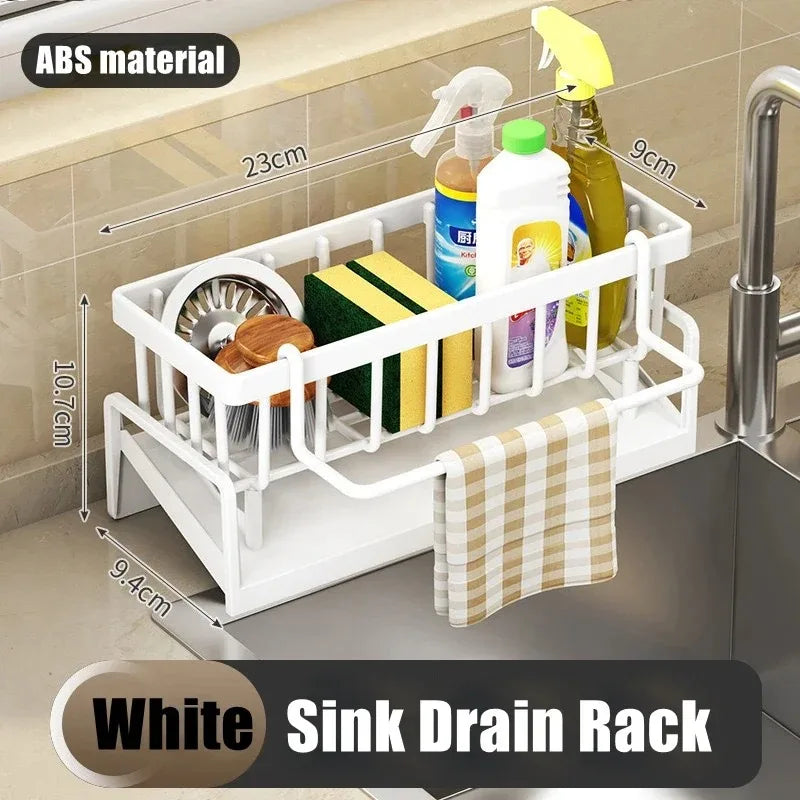 1Pc Multifunctional Plastic Kitchen Shelf With Hooks No-Punch Adhesive