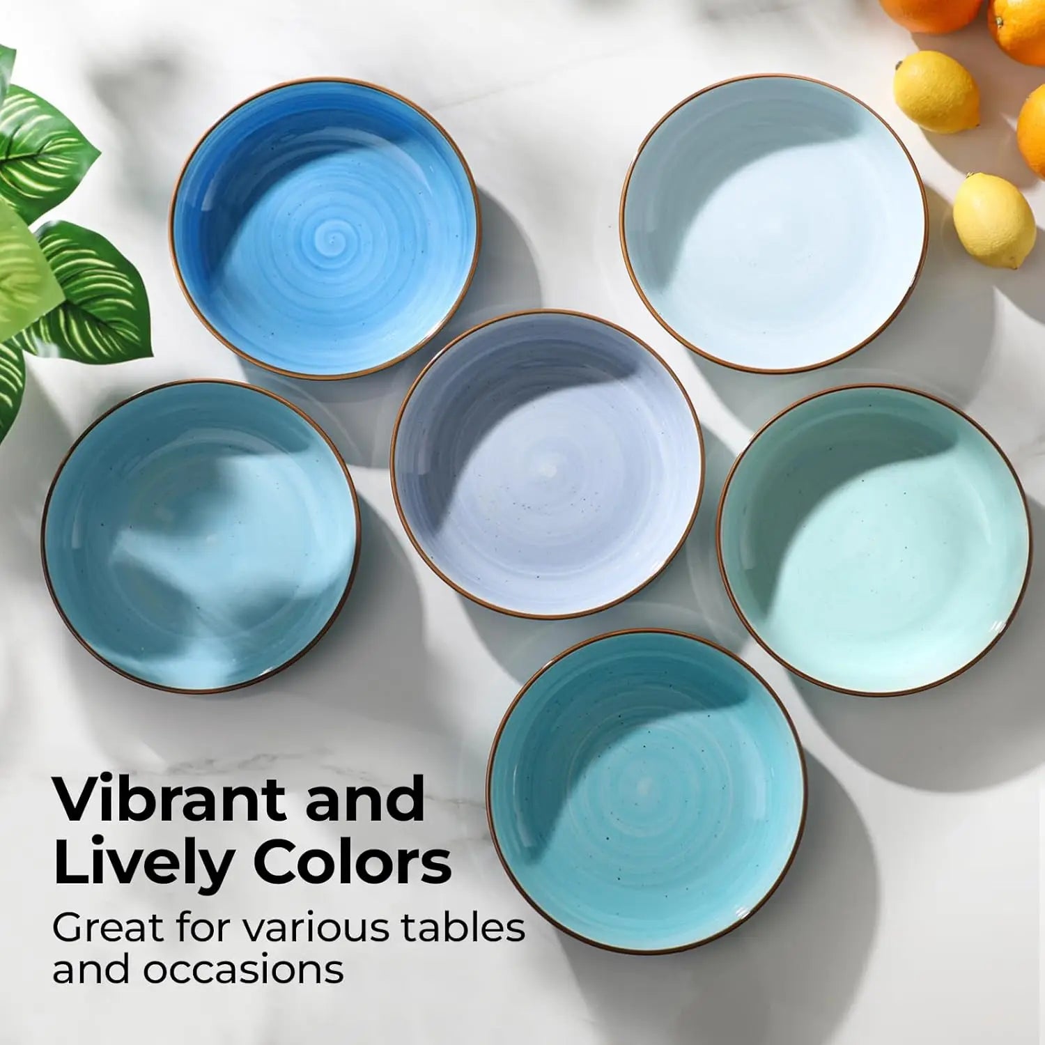 8.5'' Ceramic Multi-use Bowls Set of 6, 30 oz Shallow Salad & Soup Bowls, Microwave & Dishwasher Safe