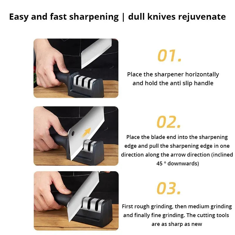 1Pc Black Kitchen Three Segment Multi-Knife Sharpener