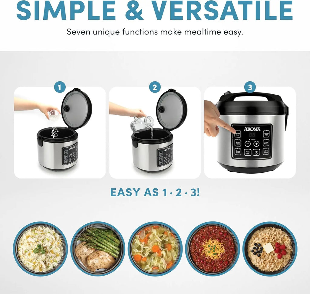 20-Cup Digital Rice Cooker with Slow Cooker & Steam Functions, Black Exterior