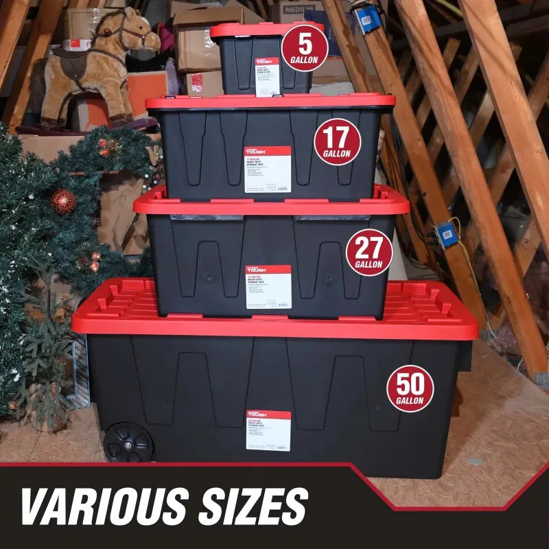 6 Pack Hyper Tough 27 Gallon Plastic Storage Container with Snap-On Lid