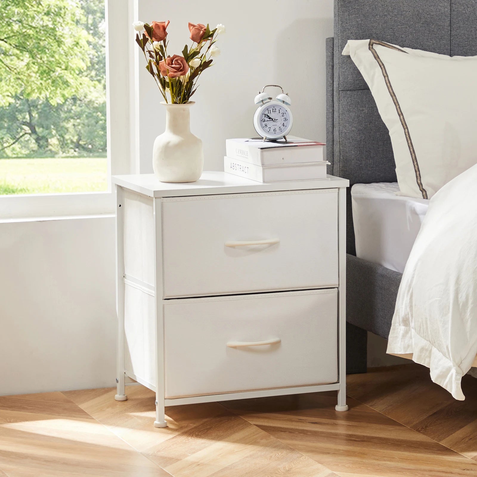 Bedside Nightstand Featuring 2 Fabric Drawers Cabinet Furniture
