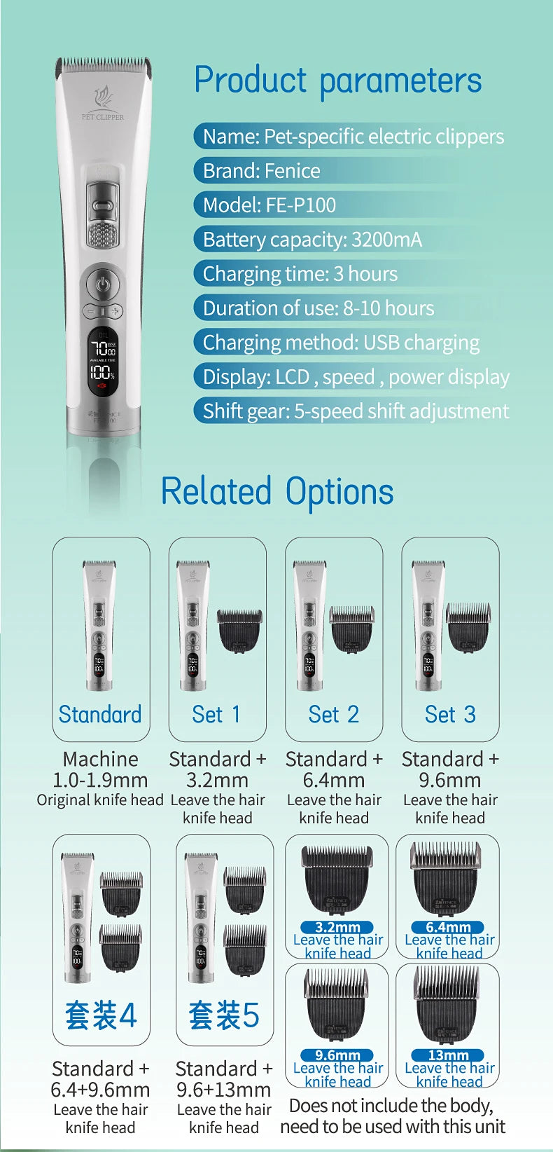 Professional LCD Screen Dog and Cat Electrical Grooming Clippers and Trimmers With Rechargeable Haircut Machine