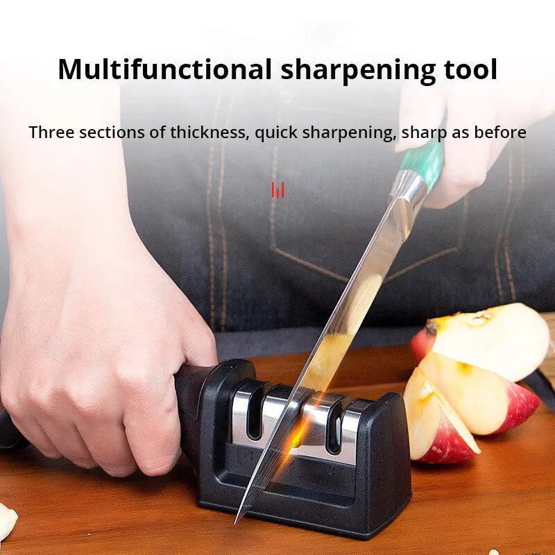 1Pc Black Kitchen Three Segment Multi-Knife Sharpener