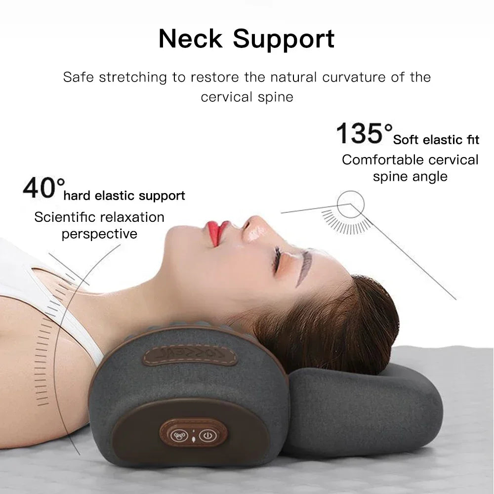 Electric Cervical Pillow Neck & Shoulder Massager with Hot Compress Heating Vibration Pillow Back Traction