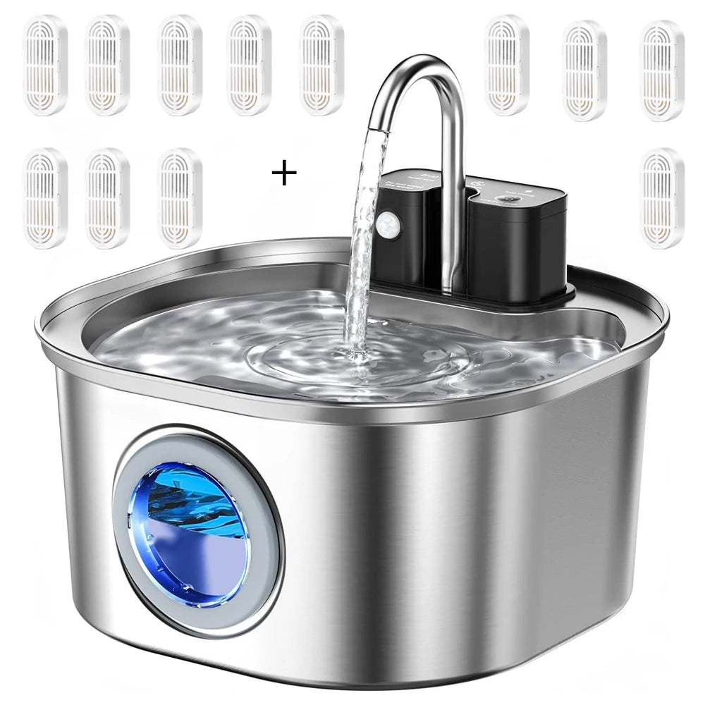 3L Stainless Steel Wireless Recharging Sensor Cat Water Fountain  with Auto Drinking Fountain For Cats & Dogs