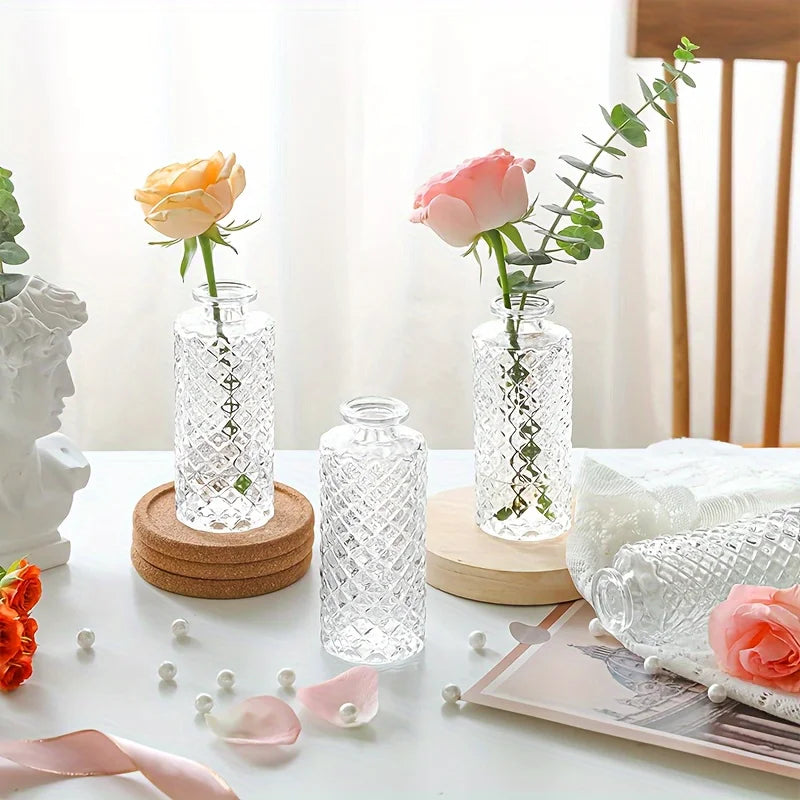 Small Diamond Bud Mini Flower Centerpiece Decorative Glass Vase Set Of 12
