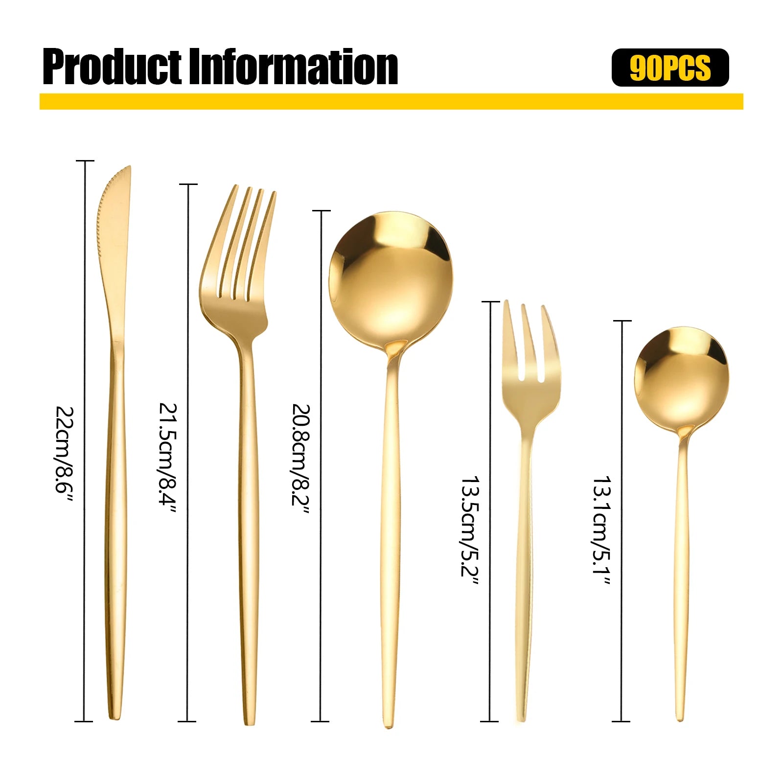 90Pcs Gold Stainless Steel Silverware Set - Heavy Duty Cutlery