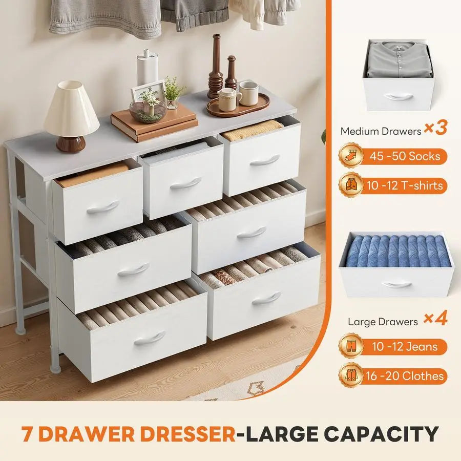 7 Dresser Drawer with Fabric Storage Bins and Tower Organizer