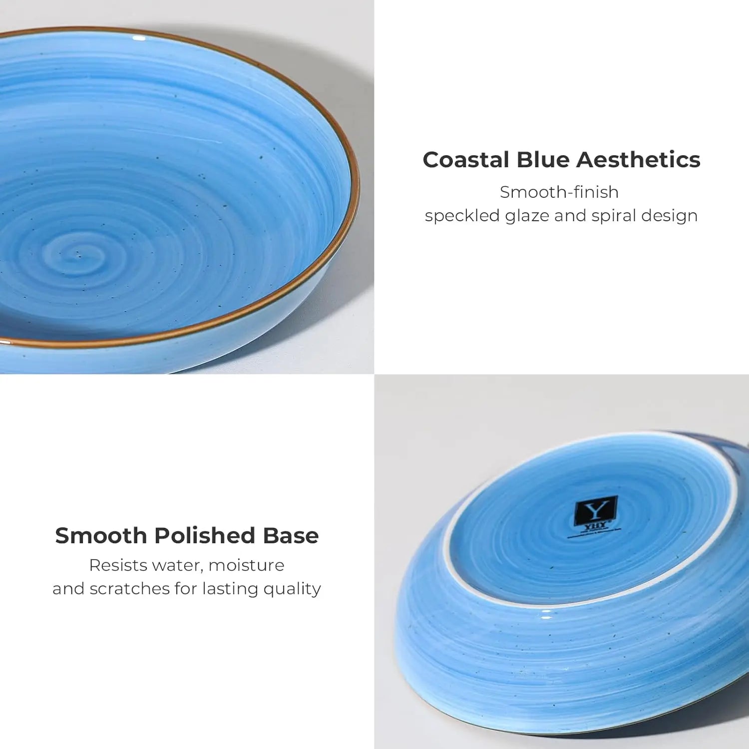 8.5'' Ceramic Multi-use Bowls Set of 6, 30 oz Shallow Salad & Soup Bowls, Microwave & Dishwasher Safe
