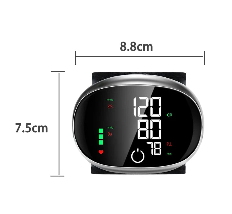 Digital Wrist Blood Pressure Meter Automatic Voice Tonometer Heart Rate Monitor Smart Touch LCD Screen Charge Sphygmomanometer