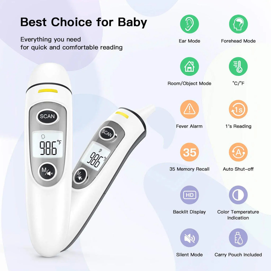 Forehead & Ear Infrared Digital LCD Display 35 Memory Reader Thermometer