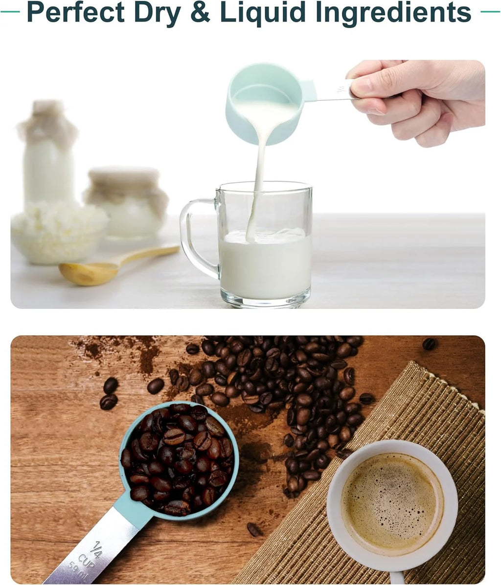 8pcs Stackable Nesting Measuring Cups & Spoons Set With Stainless Steel Handle