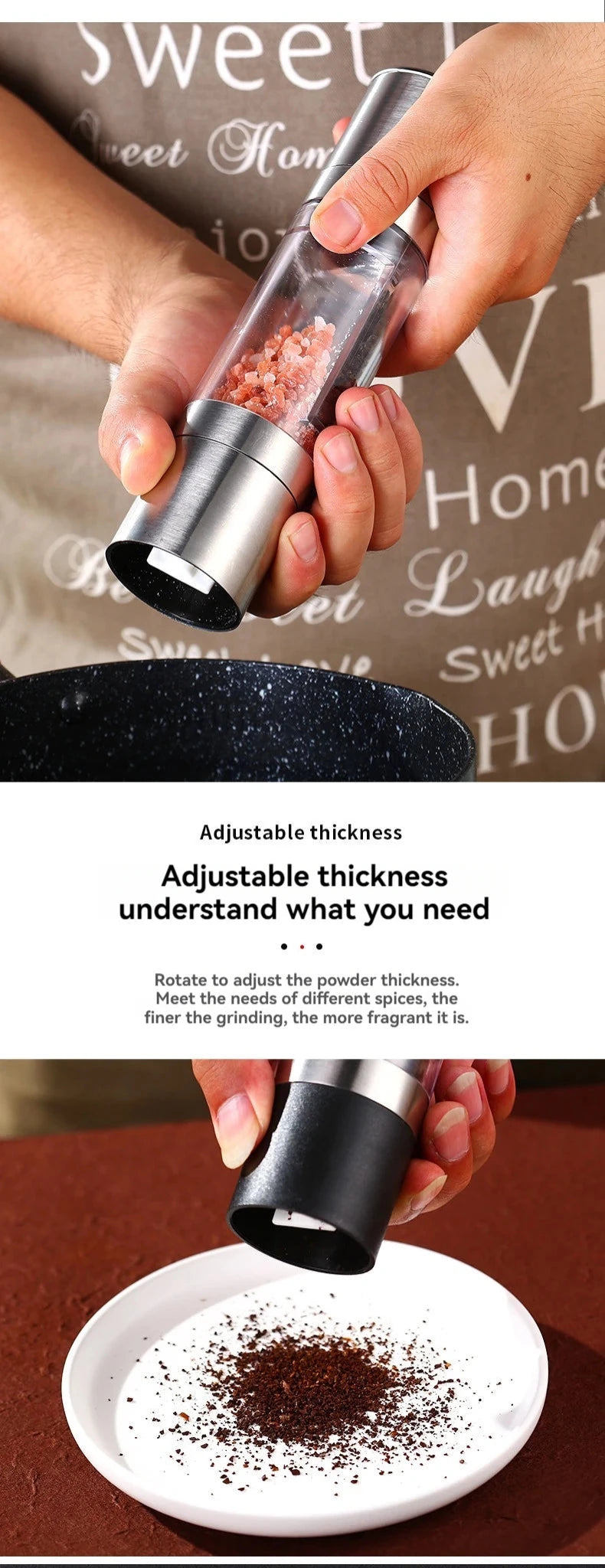Salt and Pepper Grinder 2 in 1 Manual Stainless Steel Salt Pepper Mills with Adjustable Ceramic Kitchen Tool - Lovies Kitchenwares