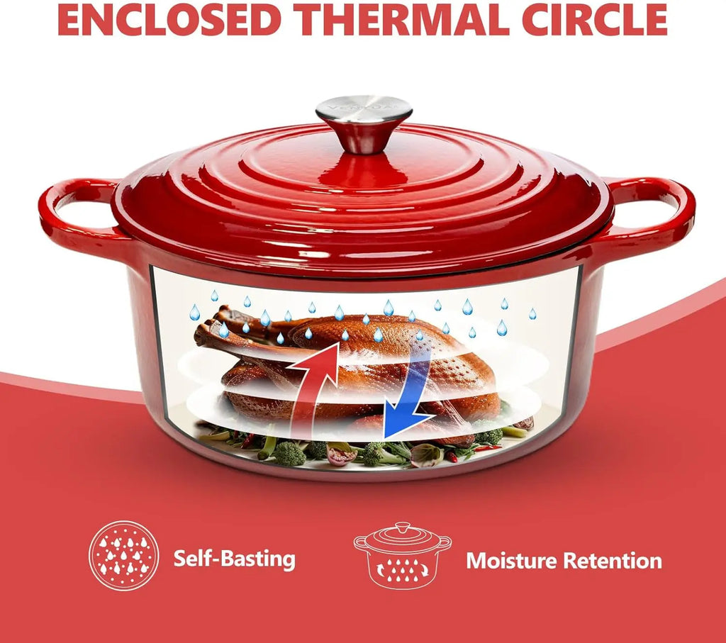 7QT Cast Iron Dutch Oven With Lid Enameled Cast Iron With Dual Handles, Heat Resistant To 500°F