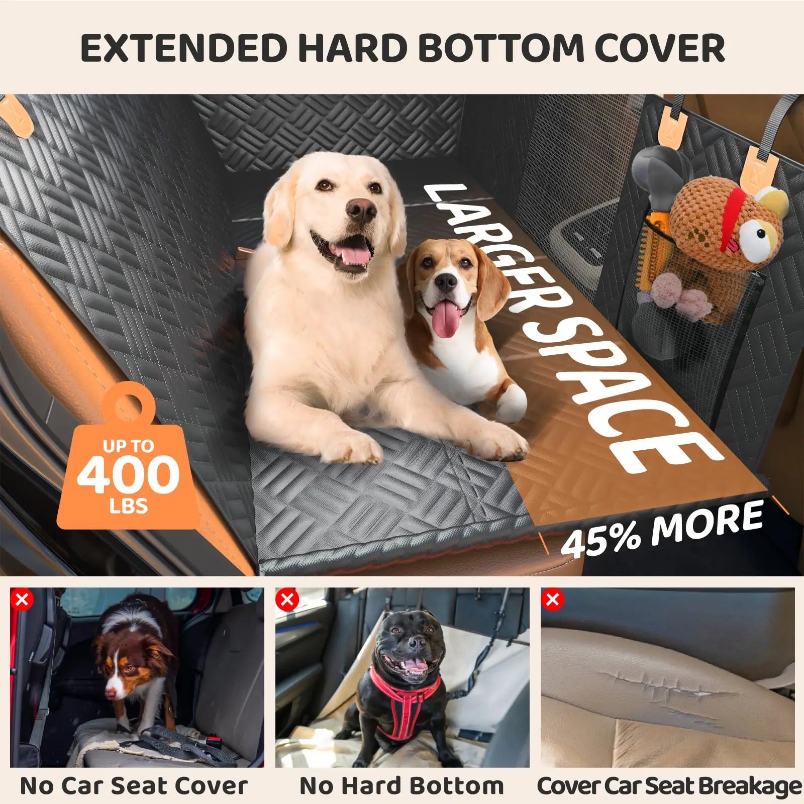 Anti-Scratch Washable Hard Bottom Seat Extender & Dog Seat Cover For Cars & Suv's