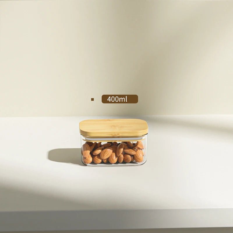 Rectangle Clear Storage Jars with Bamboo Lids Multi-Food Pantry Organizer Containers - Lovies Kitchenwares