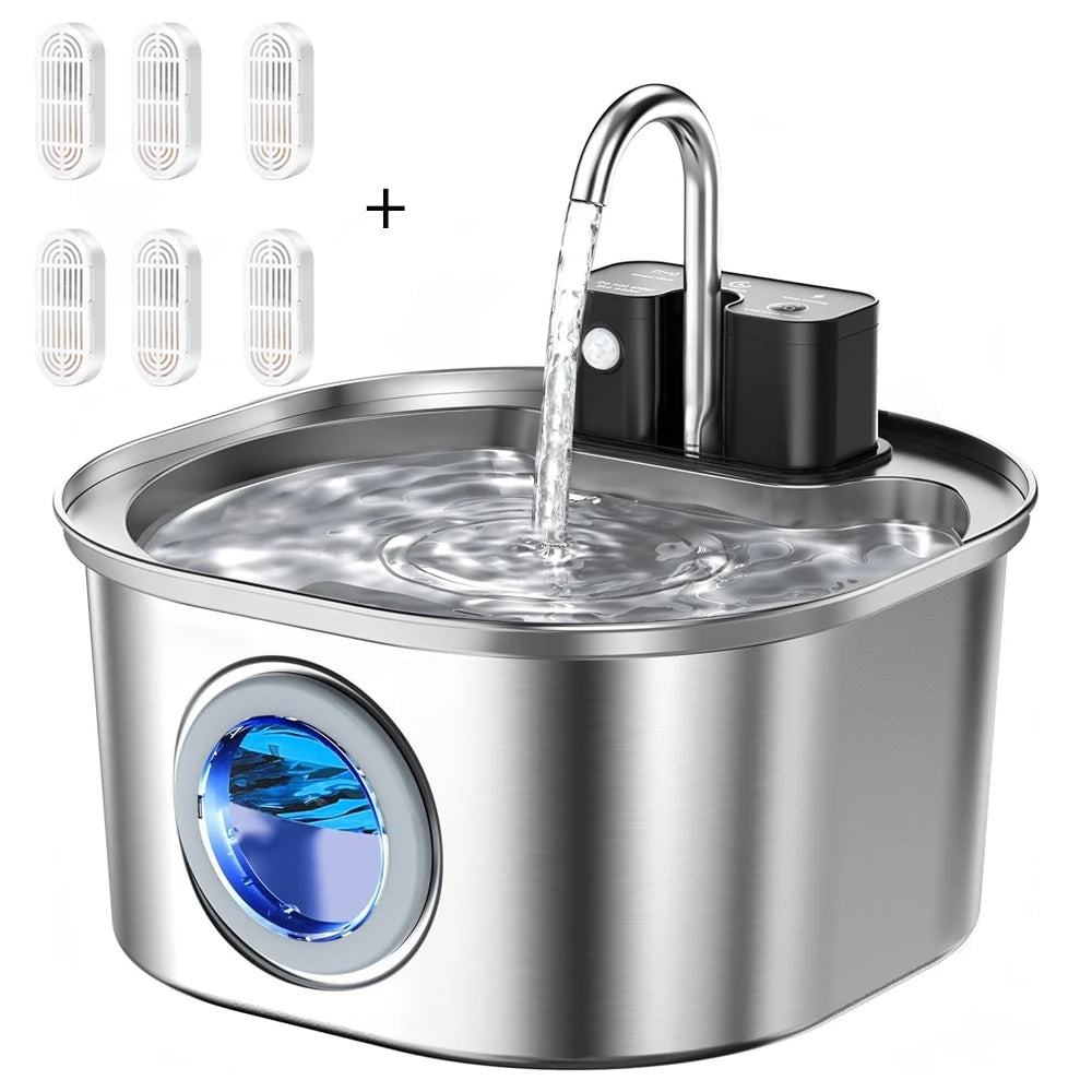 3L Stainless Steel Wireless Recharging Sensor Cat Water Fountain  with Auto Drinking Fountain For Cats & Dogs